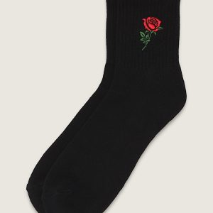 Single Rose Half Crew Socks